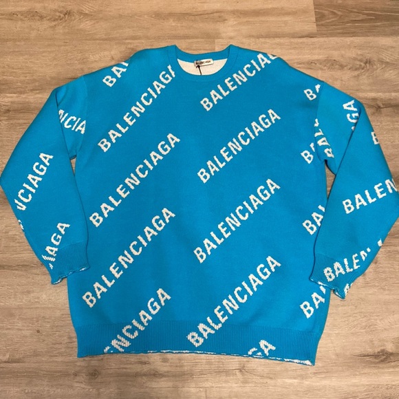 Balenciaga Baby Blue Repeat Logo Sweater - Large - Picture 2 of 9
